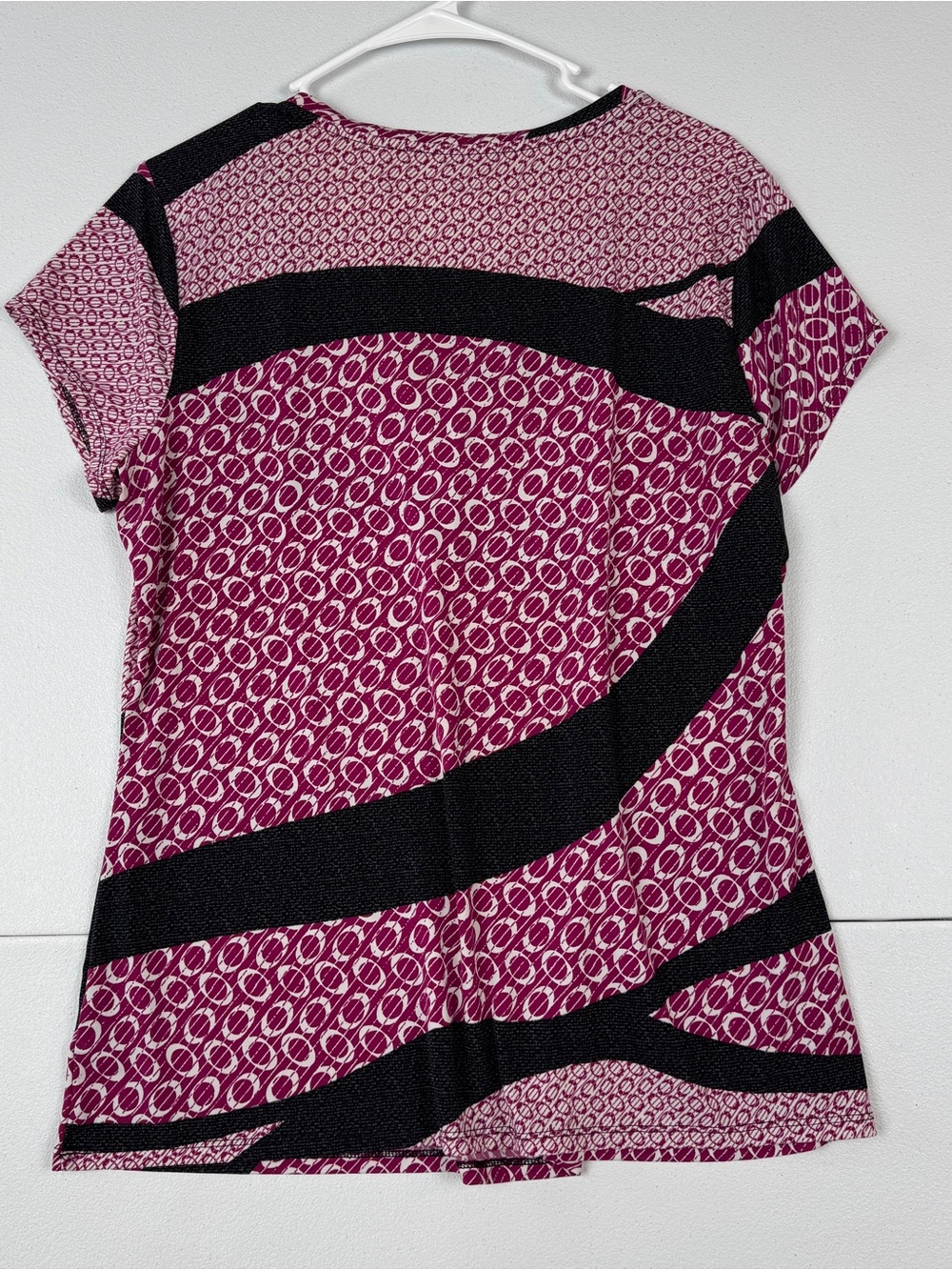 Worthington Blouse Womens XL Fuchsia Black Short Sleeve Scoop Neck Stretch - Picture 2 of 5